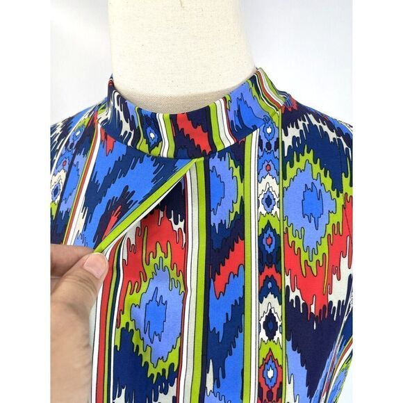 Jude Connally Womens Mock Neck Sleeveless Macy Top Sz Medium Ikat Geometric New - Picture 5 of 11